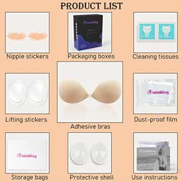 lalaWing Adhesive Bra, Sticky Strapless Fabric Bra Invisible Apply to Women Daily Dress Comes with Nipple Covers (C, Nude)