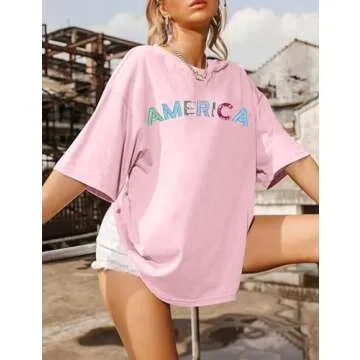 VILOVE Patriotic Sequin Oversized Shirt for Women