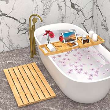 Domax Bathtub Caddy Tray Expandable Bamboo Tub Tray for Luxury Bath with Book Holder and Free Soap Dish Yellow