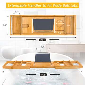 Domax Bathtub Caddy Tray Expandable Bamboo Tub Tray for Luxury Bath with Book Holder and Free Soap Dish Yellow