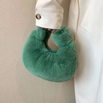 XPONNI Fuzzy Dumpling Bag, Cute Fluffy Bags Y2k, Cute Mini Handbags, Faux Fur Bag with Zipper, Soft ...
