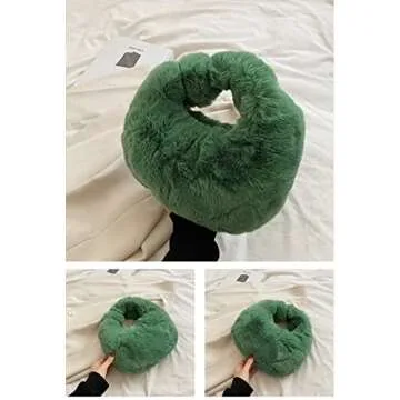 XPONNI Fuzzy Dumpling Bag, Cute Fluffy Bags Y2k, Cute Mini Handbags, Faux Fur Bag with Zipper, Soft Knotted Bag