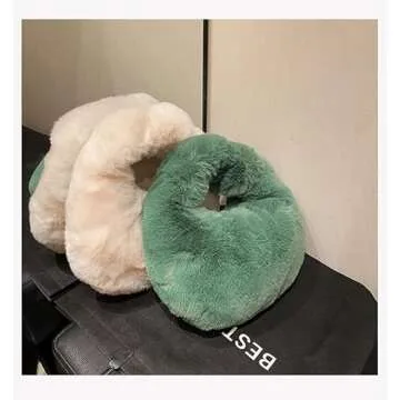 XPONNI Fuzzy Dumpling Bag, Cute Fluffy Bags Y2k, Cute Mini Handbags, Faux Fur Bag with Zipper, Soft Knotted Bag