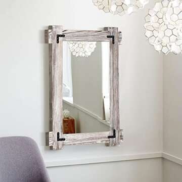 MeMoreCool Farmhouse Rustic Wood Framed Bathroom Mirror, Decorative Wall Mounted Rectangular Mirror ...