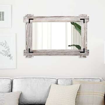 MeMoreCool Farmhouse Rustic Wood Framed Bathroom Mirror, Decorative Wall Mounted Rectangular Mirror for Bedroom, Living Room, or Bathroom, 24x36 Inch, White