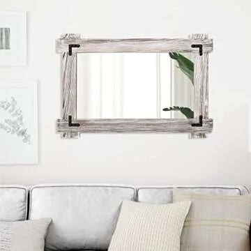 MeMoreCool Farmhouse Rustic Wood Framed Bathroom Mirror, Decorative Wall Mounted Rectangular Mirror for Bedroom, Living Room, or Bathroom, 24x36 Inch, White