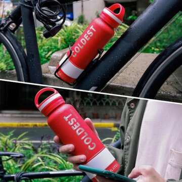 Coldest Insulated Water Bottle with Handle Lid | Leak Proof, Insulated Modern Stainless Steel, Triple Walled, Sport Thermos Bottles, Metal Flask | 32oz