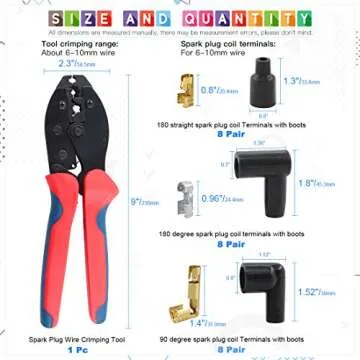 Glarks 25Pcs Ratchet Spark Plug Wire Crimper and 180 Degree/90 Degree/Straight Spark Plug Coil Termi...