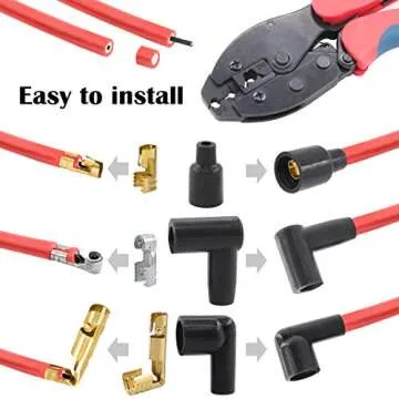 Glarks 25Pcs Ratchet Spark Plug Wire Crimper and 180 Degree/90 Degree/Straight Spark Plug Coil Terminals Boots Set for Crimping and Stripping Spark Plug Ignition Wire