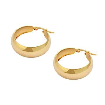 Edforce Stainless Steel 18K Gold Plated Lead-free Hypoallergenic Wide Large Rounded Hoop Earrings with Click-Top (Gold, 25)