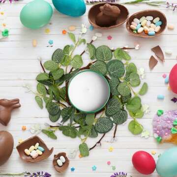 Operitacx 2pcs Easter Candle Ring Wreaths Artificial Eucalyptus Leaves Wreaths Farmhouse Candle Wrea...