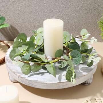 Operitacx 2pcs Easter Candle Ring Wreaths Artificial Eucalyptus Leaves Wreaths Farmhouse Candle Wreaths Greenery Wreath Spring Wreath Blossom Garland for Table Centerpiece Front Door Decor