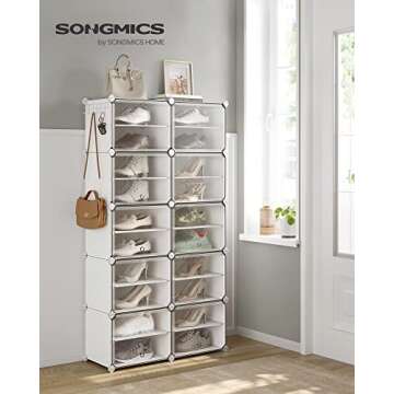 SONGMICS Shoe Rack, 10 Cubes Shoe Organizer with Doors, 40 Pair Plastic Shoe Storage Cabinet, for Bedroom, Entryway, Steel Frame, Plastic Panel, White ULPC035W01