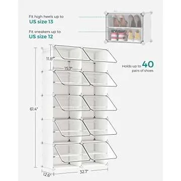 SONGMICS 10 Cubes Shoe Rack for 40 Pairs of Shoes