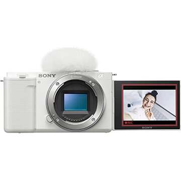 Sony ZV-E10 Mirrorless Alpha APS-C Interchangeable Lens Vlog Camera (Body, White) ILCZV-E10/W | Official Sony USA Partner Model | Bundle with Deco Gear Photography Case + Extra Battery + Software Kit