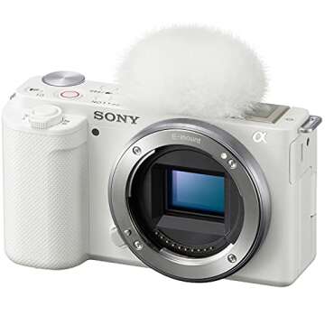 Sony ZV-E10 Mirrorless Alpha APS-C Interchangeable Lens Vlog Camera (Body, White) ILCZV-E10/W | Official Sony USA Partner Model | Bundle with Deco Gear Photography Case + Extra Battery + Software Kit