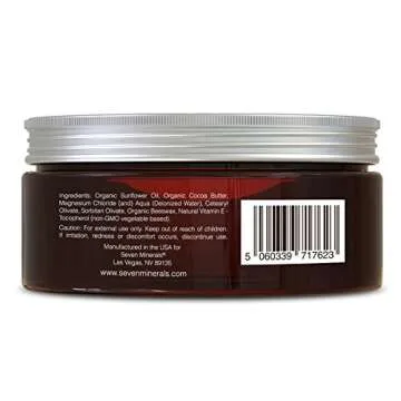 Seven Minerals, Natural Magnesium Cream for Pain Calm, Leg Cramps, Sleep & Muscle Soreness With Moisturizing Organic Cocoa Butter & Vitamin E - No Harmful Ingredients USA Made Safe for Kids (8 fl oz)