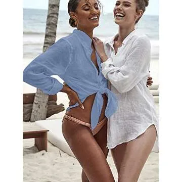 Breezy Lane Beach Cover Up for Women Button Down Shirt Swimsuit Coverup Bathing Suit Cover Ups for Swimwear Vacation Light Blue