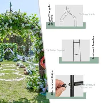 GOFLAME Garden Arch Steel, Rose Arbor for Various Climbing Plant, Outdoor Garden Lawn Backyard, Gothic Style Heavy Duty Wedding Party Ceremony Decoration (Black)