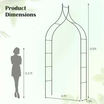 GOFLAME Garden Arch Steel, Rose Arbor for Various Climbing Plant, Outdoor Garden Lawn Backyard, Gothic Style Heavy Duty Wedding Party Ceremony Decoration (Black)