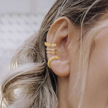 Sroyte 9Pcs Gold Ear Cuffs for Women Non piercing, 14K 18k Gold Plated Ear cuff earrings for women C...