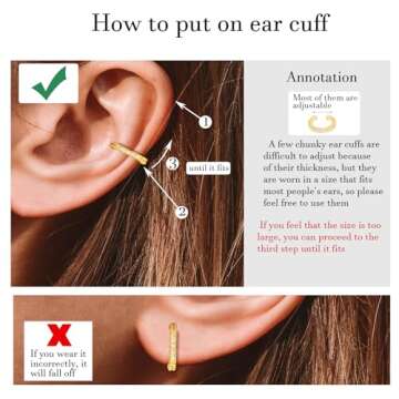 Sroyte 9Pcs Gold Ear Cuffs for Women Non piercing, 14K 18k Gold Plated Ear cuff earrings for women Cartilage Clip Cuff Earrings Jewelry for women