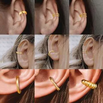 Sroyte 9Pcs Gold Ear Cuffs for Women Non piercing, 14K 18k Gold Plated Ear cuff earrings for women Cartilage Clip Cuff Earrings Jewelry for women