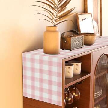 Linen Watercolor Pink White Buffalo Check Plaid Table Runner Gingham Tablecloth Farmhouse Spring Summer Easter Home Kitchen Table Decorations-13×72''(Pink and White)