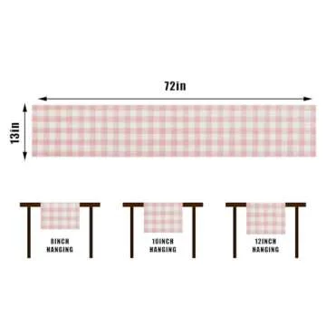 Linen Watercolor Pink White Buffalo Check Plaid Table Runner Gingham Tablecloth Farmhouse Spring Summer Easter Home Kitchen Table Decorations-13×72''(Pink and White)