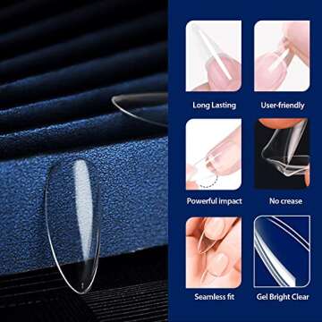 UNA GELLA Medium Almond Gel x Nail Tips, 504PCS Clear Fake Nails Tips Almond Shape Full Cover - Short Almond Acrylic Gel Nail Extension For Diy home Salon 12 Sizes