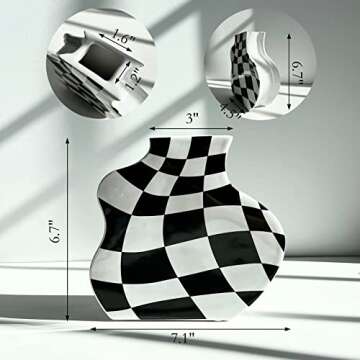 BUICCE Modern Black and White Checkered Ceramic Flower Vase, Cute Small Decotive Dandelion Vase for Centerpieces Farmhouse Home Minimalist Decor.