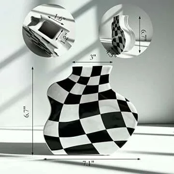 BUICCE Modern Black and White Checkered Ceramic Flower Vase, Cute Small Decotive Dandelion Vase for Centerpieces Farmhouse Home Minimalist Decor.