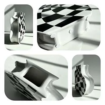 BUICCE Modern Black and White Checkered Ceramic Flower Vase, Cute Small Decotive Dandelion Vase for Centerpieces Farmhouse Home Minimalist Decor.