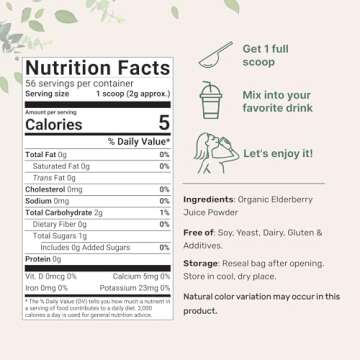 Organic Elderberry Juice Powder, 4oz | 100% Natural Fruit Powder | Cold Pressed European Elderberrie...