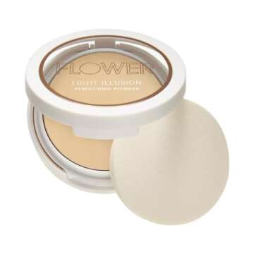 Flower Beauty Light Illusion Perfecting Powder - Pressed Powder Face Makeup, Buildable Medium Coverage with Blurring Pigments, Includes Mirror & Sponge (Porcelain)
