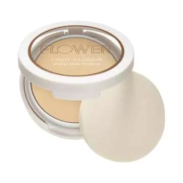 Flower Beauty Light Illusion Perfecting Powder - Pressed Powder Face Makeup, Buildable Medium Coverage with Blurring Pigments, Includes Mirror & Sponge (Porcelain)