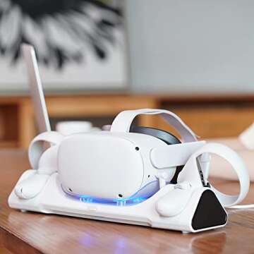 ZYBER Charging Dock for Meta Quest 2, VR Charger Station for Charging Oculus Quest 2 (Support Elite Strap with Battery), Charging Stand with 2 Rechargeable Batteries, USB-C Charger and Cable