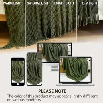 Blagic Knitted Throw Blanket for Couch Soft Farmhouse Boho Throw Blanket with Tassels Home Decorative Lightweight Throw Blankets,Dark Green Throws for Bed/Chair/Sofa, Wheat Textured, 50" W x 60" L