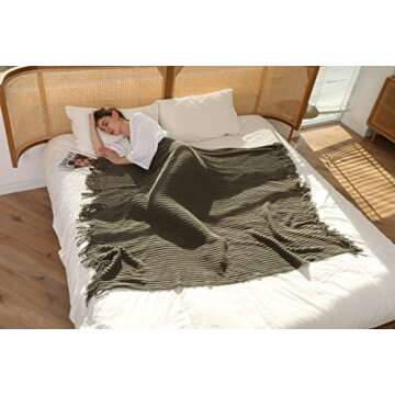 Blagic Knitted Throw Blanket for Couch Soft Farmhouse Boho Throw Blanket with Tassels Home Decorative Lightweight Throw Blankets,Dark Green Throws for Bed/Chair/Sofa, Wheat Textured, 50" W x 60" L