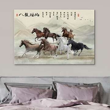 NWT Canvas Print Wall Art Galloping Horses in The Mountains with Text Nature Ocean Illustrations Impressionism Contemporary Colorful Multicolor Ultra for Living Room, Bedroom, Office - 24"x36"
