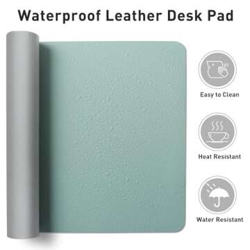 Aothia Leather Desk Pad Protector, Mouse Pad,Office Desk Mat, Non-Slip PU Leather Desk Blotter, Laptop Desk Pad, Waterproof Desk Writing Pad for Office and Home (36" x 17", Light Blue)