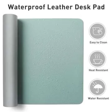 Aothia Leather Desk Pad Protector, Mouse Pad,Office Desk Mat, Non-Slip PU Leather Desk Blotter, Laptop Desk Pad, Waterproof Desk Writing Pad for Office and Home (36" x 17", Light Blue)
