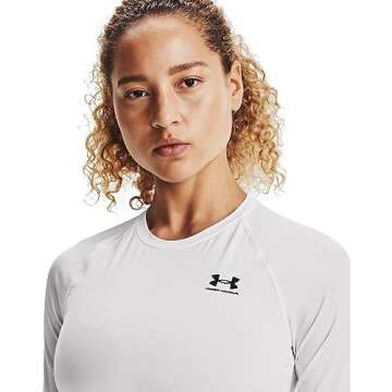 Under Armour Womens HeatGear Compression Long-Sleeve T-Shirt Sweatshirt, White, Large US