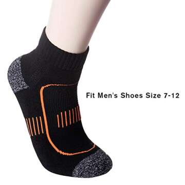 Men's 5-Pack Black Cushioned Anti Odor Blister Proof Quarter Crew Compression Running Socks, Size 7-12