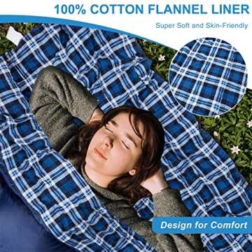 Cotton Flannel Double Sleeping Bag for Camping, Backpacking, Or Hiking. Queen Size 2 Person Waterproof Sleeping Bag for Adults Or Teens. Truck, Tent, Or Sleeping Pad, Lightweight（Pillows NOT Include