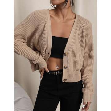 Stylish MakeMeChic Women's Cropped Cardigan Sweater