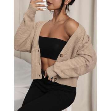 Stylish MakeMeChic Women's Cropped Cardigan Sweater