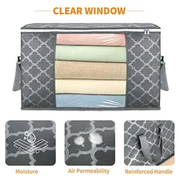 90 L Large Storage Bag Clothes Storage Organizer with Durable Handles for Closet Storage, Comforter, Blanket, Clothing, Bedding and Toys 6 Pack