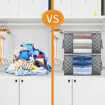 90 L Large Storage Bag Clothes Storage Organizer with Durable Handles for Closet Storage, Comforter, Blanket, Clothing, Bedding and Toys 6 Pack