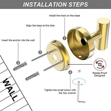 stusgo Gold Towel Hooks Bathroom Coat Hook Robe Hooks for Wall, Stainless Steel Heavy Duty Door Hanger Wall Hooks Matte Gold Bathroom Hooks for Towels, 4 Pack